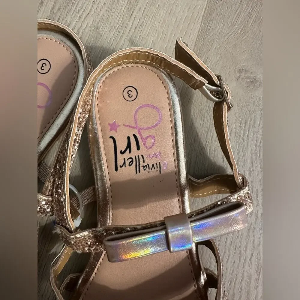 NWOT Olivia Miller Little Girls Size 3 Slingback Sandals in Rose Gold Glitter